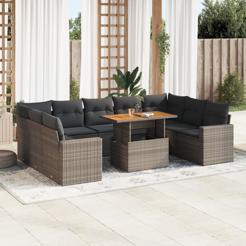 10 pcs garden sofa set with cushions poly rattan grey