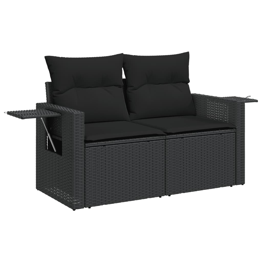 10 pcs garden sofa set with cushions poly rattan black