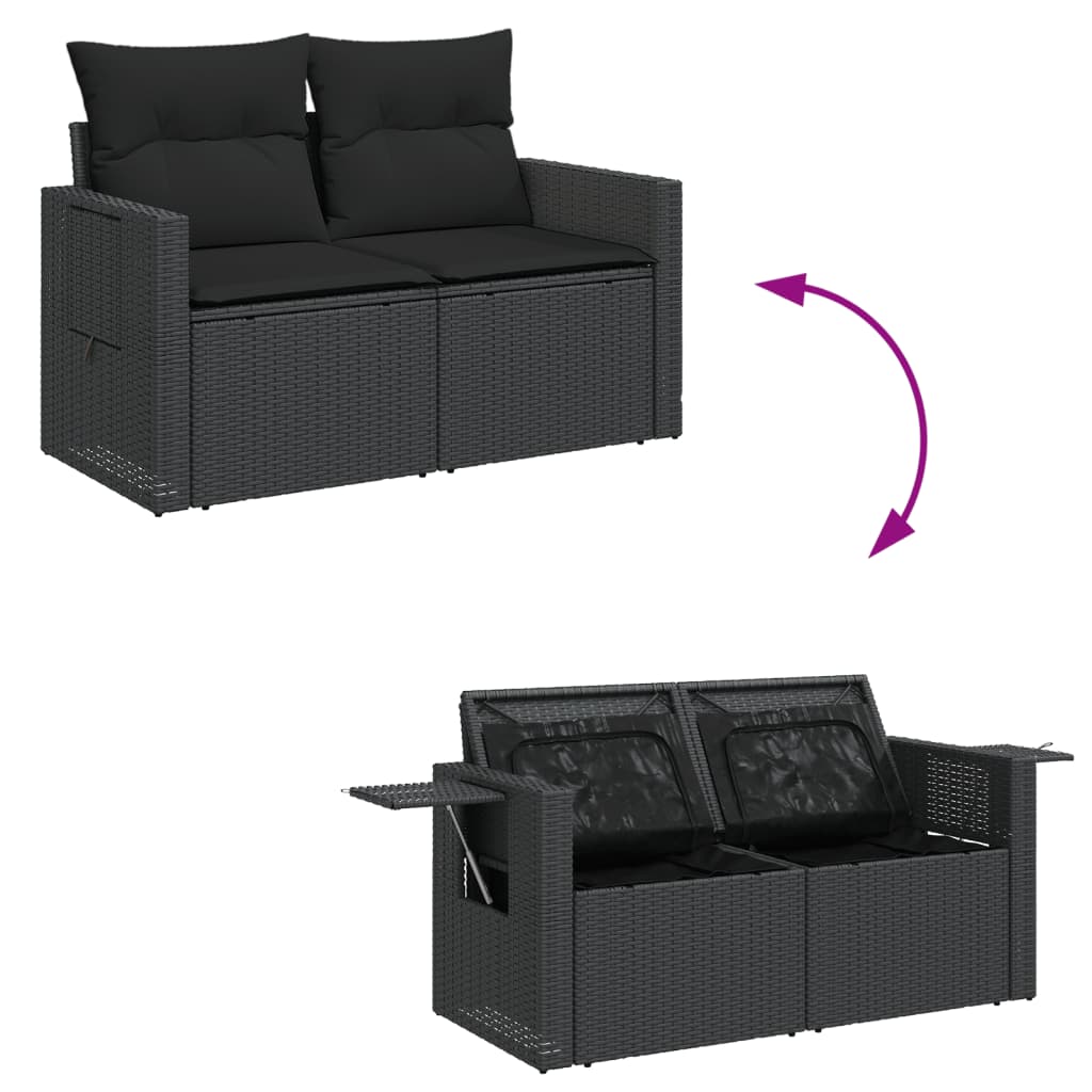 10 pcs garden sofa set with cushions poly rattan black