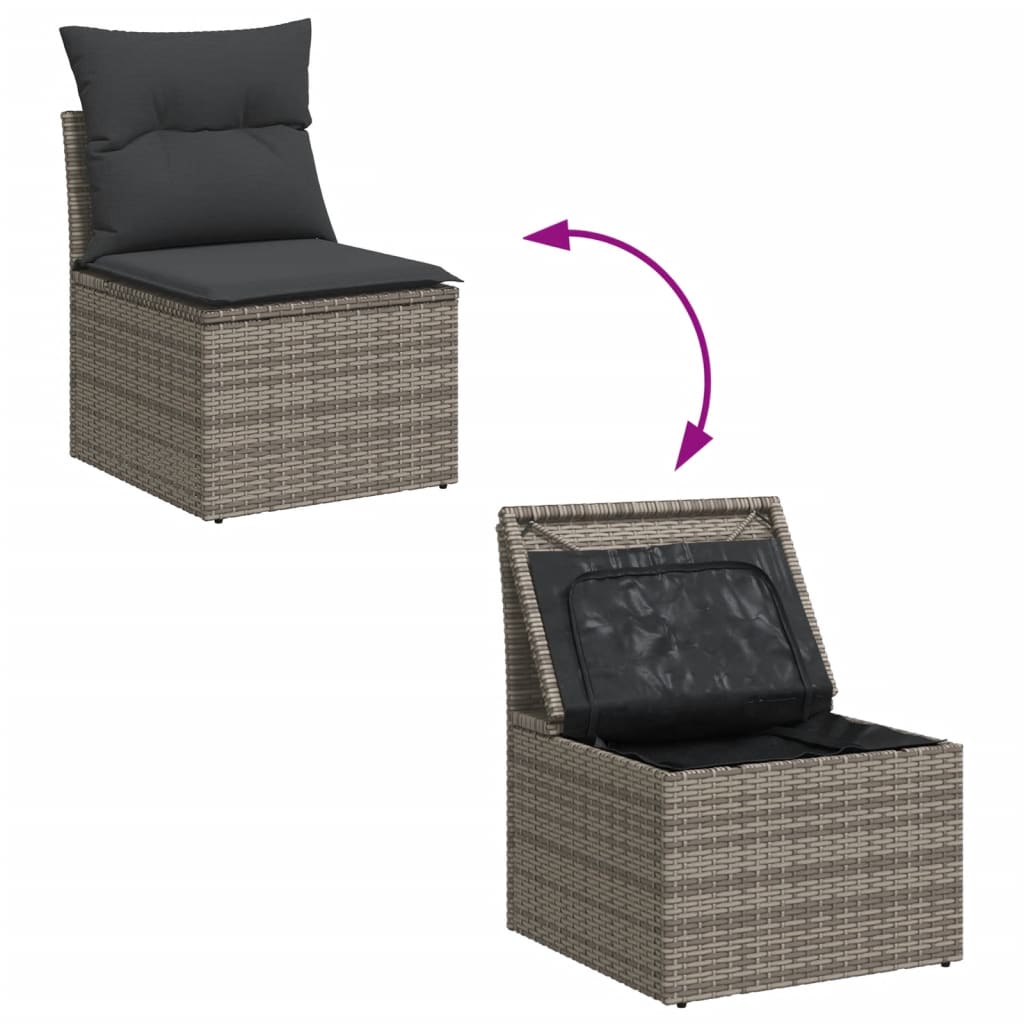 10 pcs garden sofa set with cushions poly rattan grey