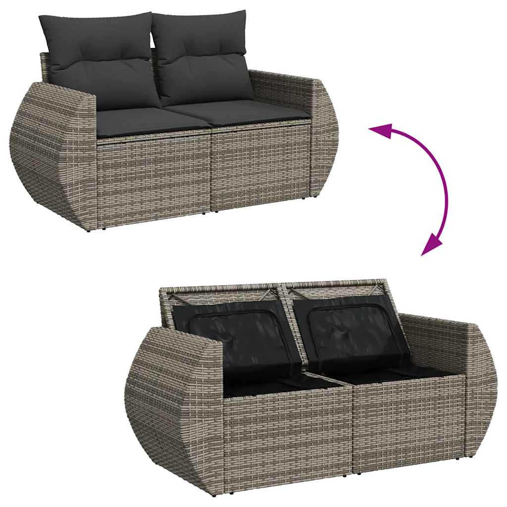 8 pcs garden sofa set with cushions poly rattan grey