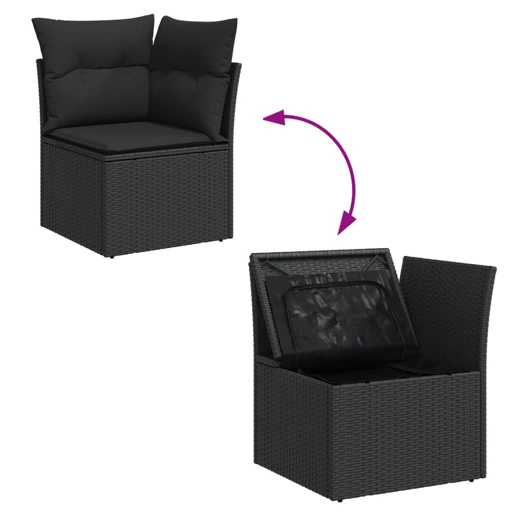 10 pcs garden sofa set with cushions poly rattan black