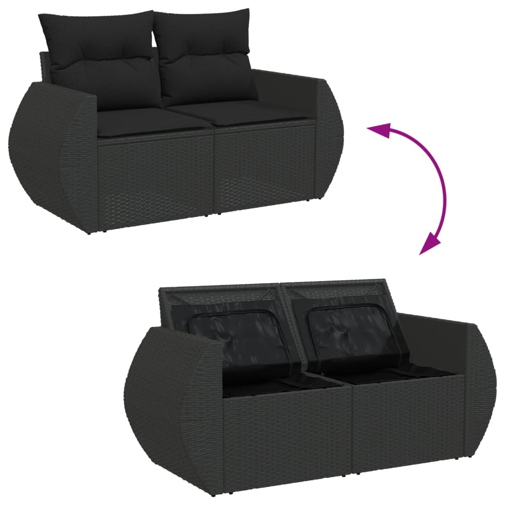 10 pcs garden sofa set with cushions poly rattan black