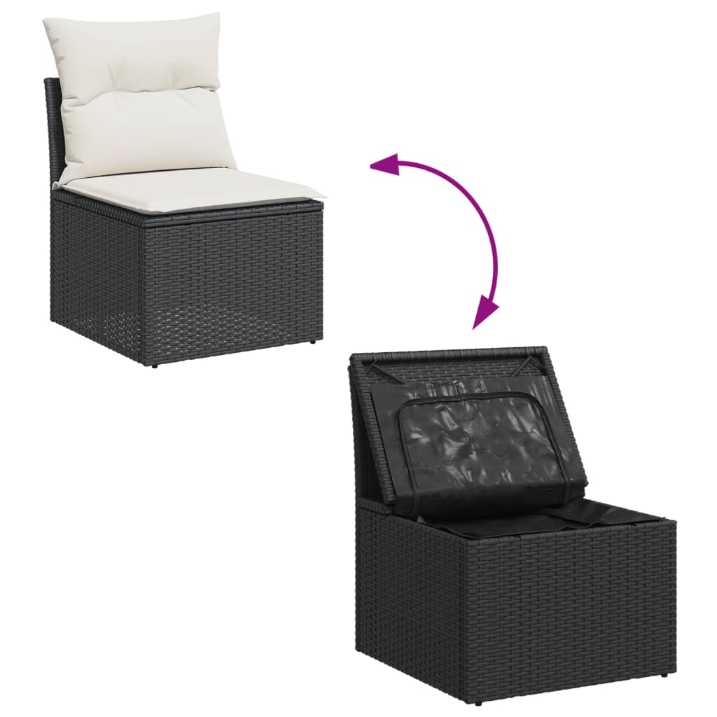 10 pcs garden sofa set with cushions poly rattan black