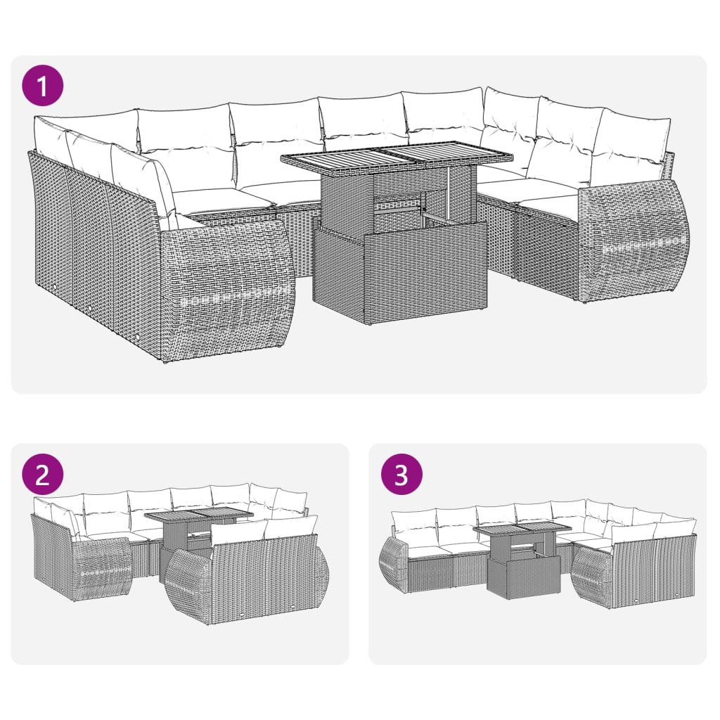 10 pcs garden sofa set with cushions PE rattan beige