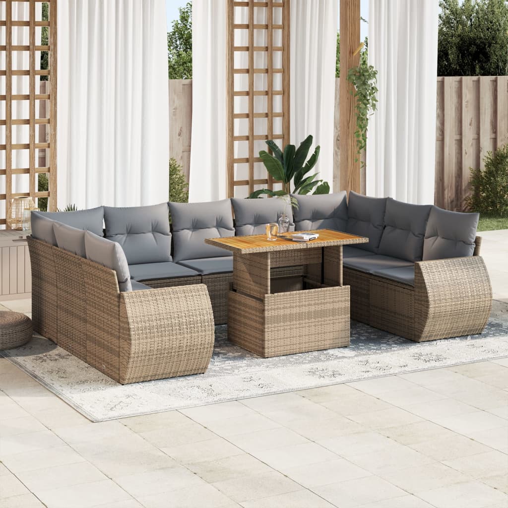 10 pcs garden sofa set with cushions PE rattan beige