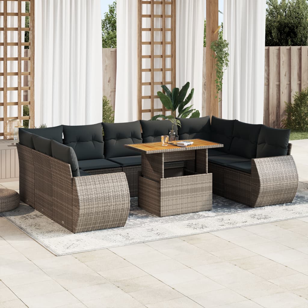 10 pcs garden sofa set with cushions poly rattan grey
