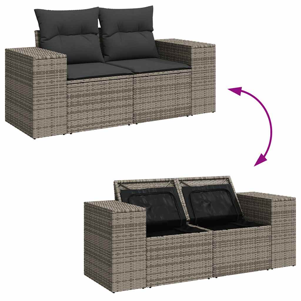 8 pcs garden sofa set with cushions poly rattan grey