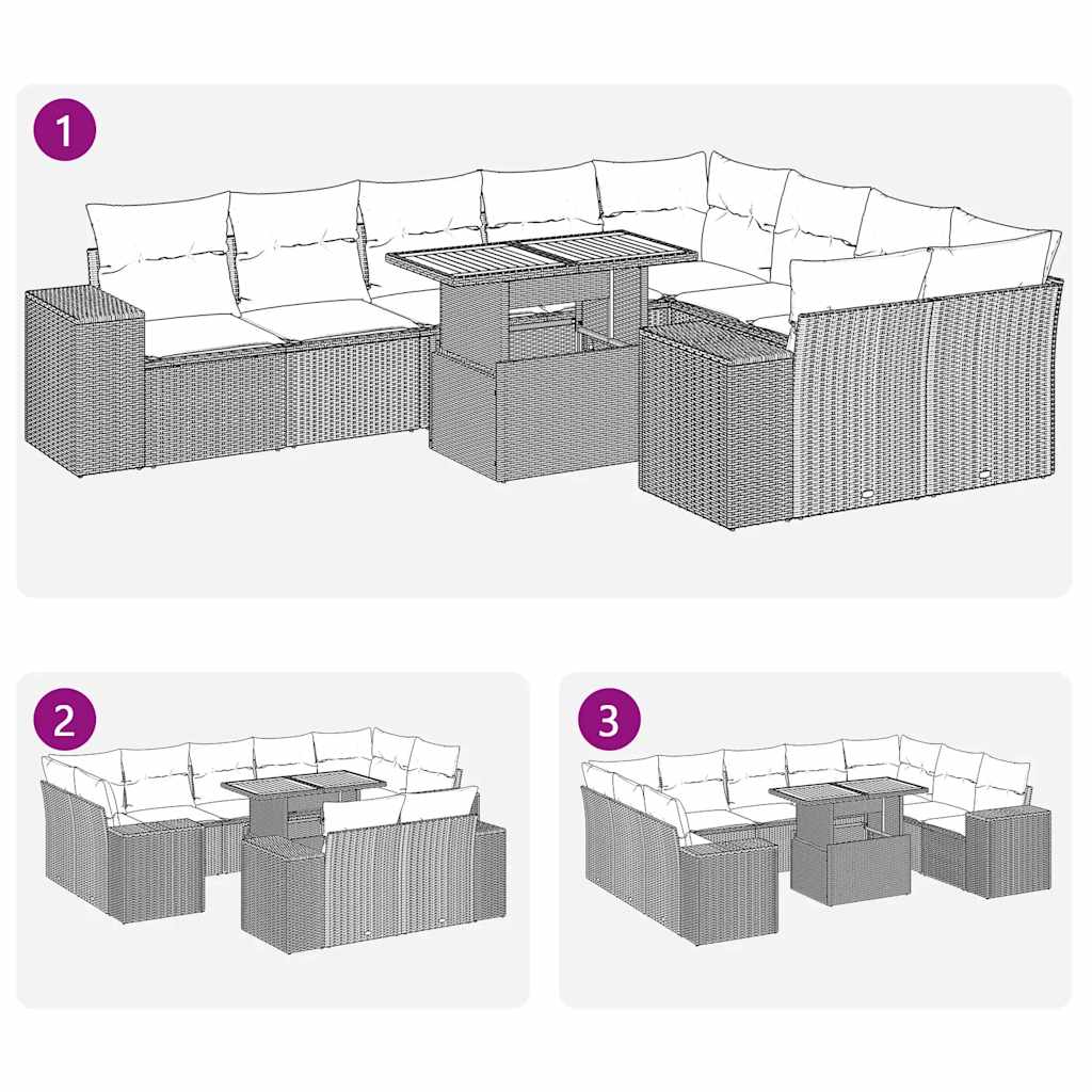 10 pcs garden sofa set with PE wicker/acacia beige cushions