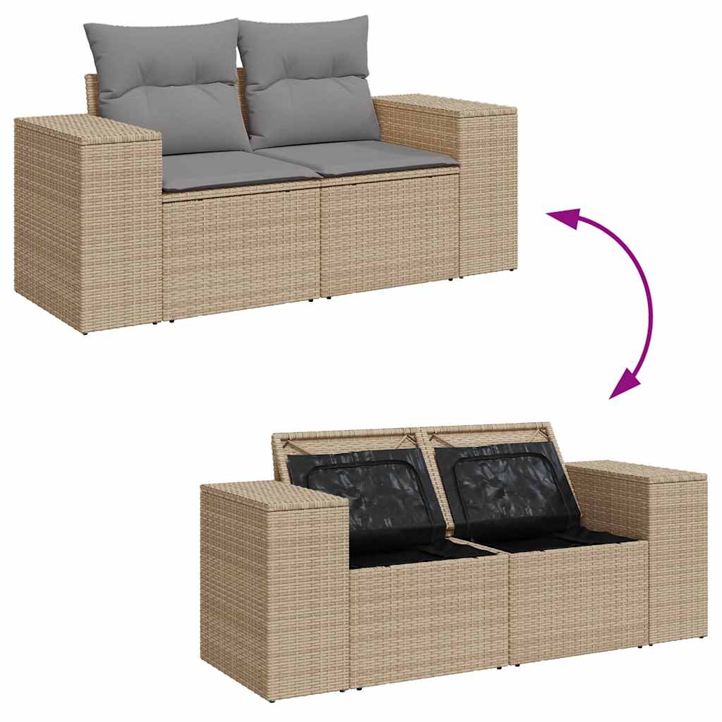 10 pcs garden sofa set with PE wicker/acacia beige cushions