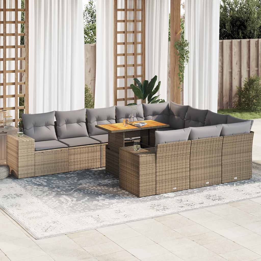 10 pcs garden sofa set with PE wicker/acacia beige cushions