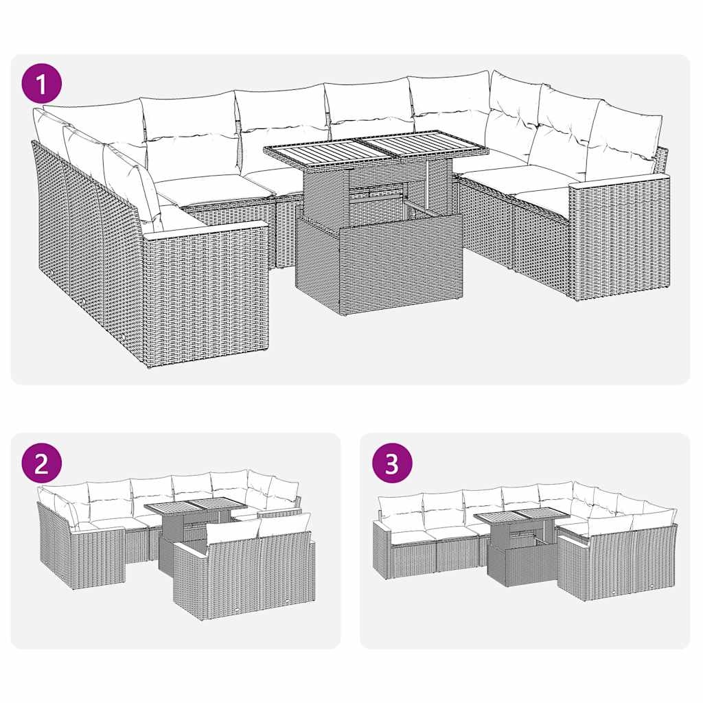 10 pcs conj. sofás p/ jardim c/ almofadões vime PE/acácia bege