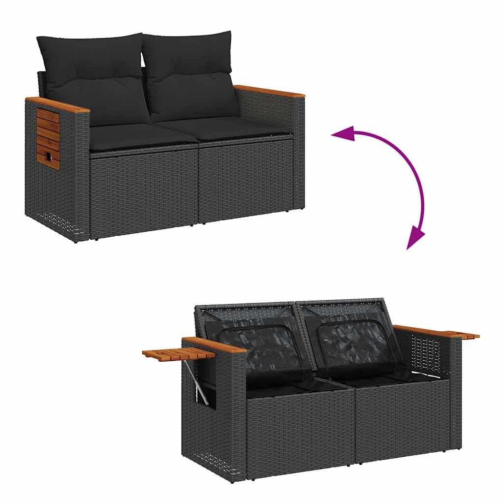 7 pcs conjunto sofás jardim c/ almofadões vime PE/acácia preto
