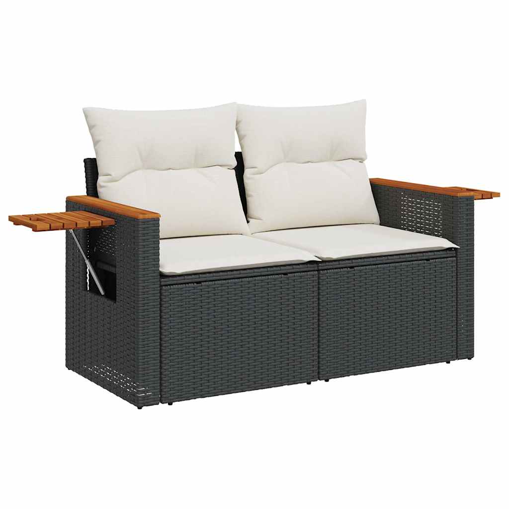 7 pcs conjunto sofás jardim c/ almofadões vime PE/acácia preto