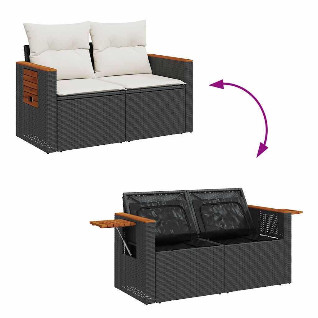 7 pcs conjunto sofás jardim c/ almofadões vime PE/acácia preto