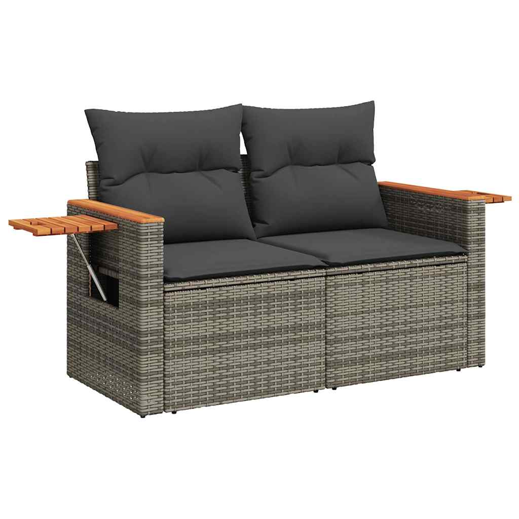 7 pcs conjunto sofás jardim almofadões vime PE/acácia cinzento