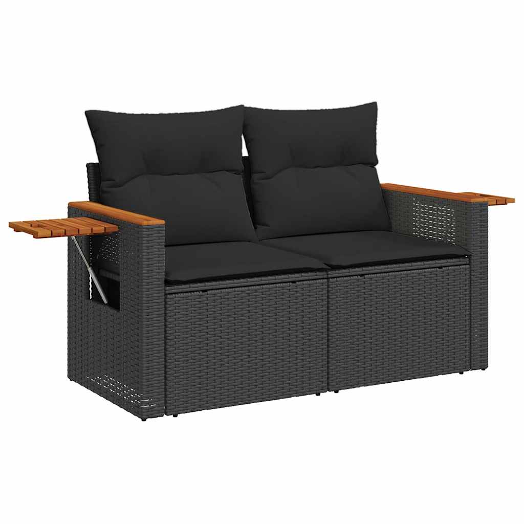 7 pcs conjunto sofás jardim c/ almofadões vime PE/acácia preto