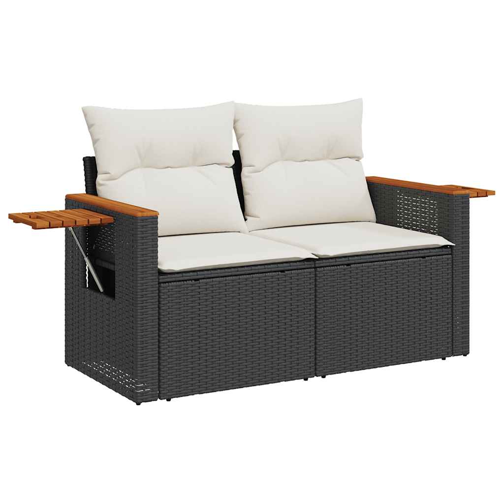 7 pcs conjunto sofás jardim c/ almofadões vime PE/acácia preto