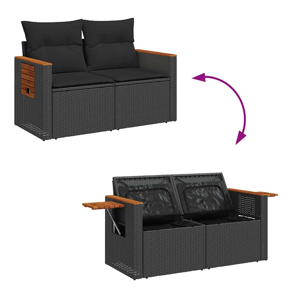 7 pcs conjunto sofás jardim c/ almofadões vime PE/acácia preto