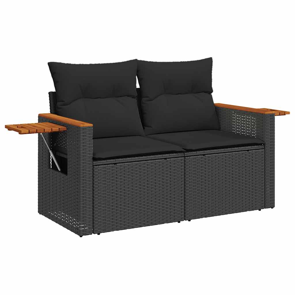 7 pcs conjunto sofás jardim c/ almofadões vime PE/acácia preto
