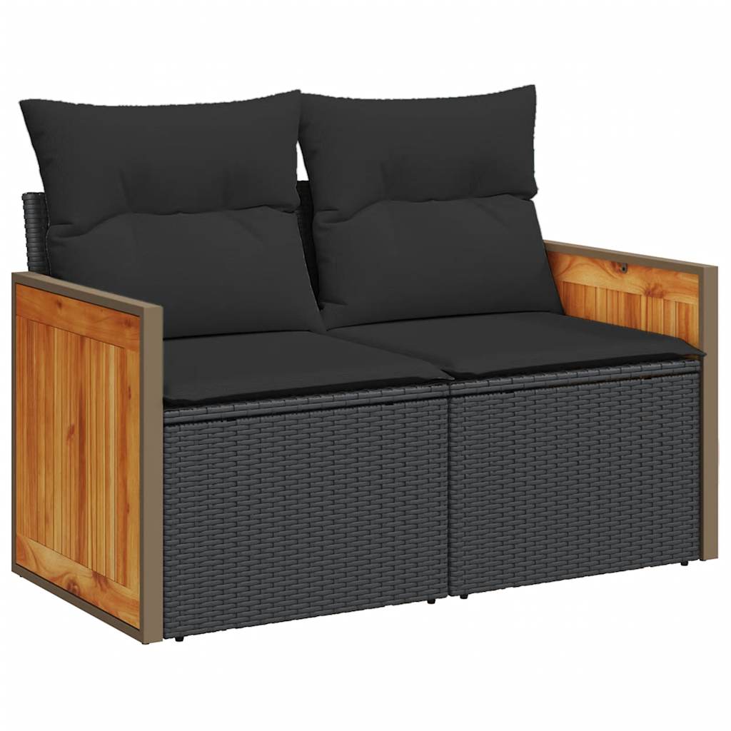 7 pcs conjunto sofás jardim c/ almofadões vime PE/acácia preto