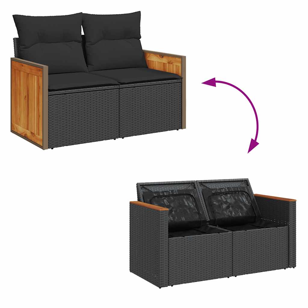7 pcs conjunto sofás jardim c/ almofadões vime PE/acácia preto