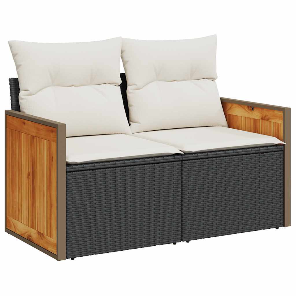7 pcs conjunto sofás jardim c/ almofadões vime PE/acácia preto