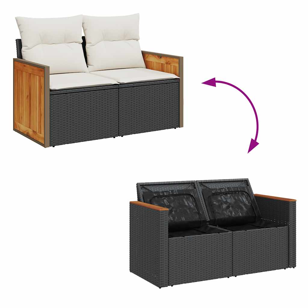 7 pcs conjunto sofás jardim c/ almofadões vime PE/acácia preto
