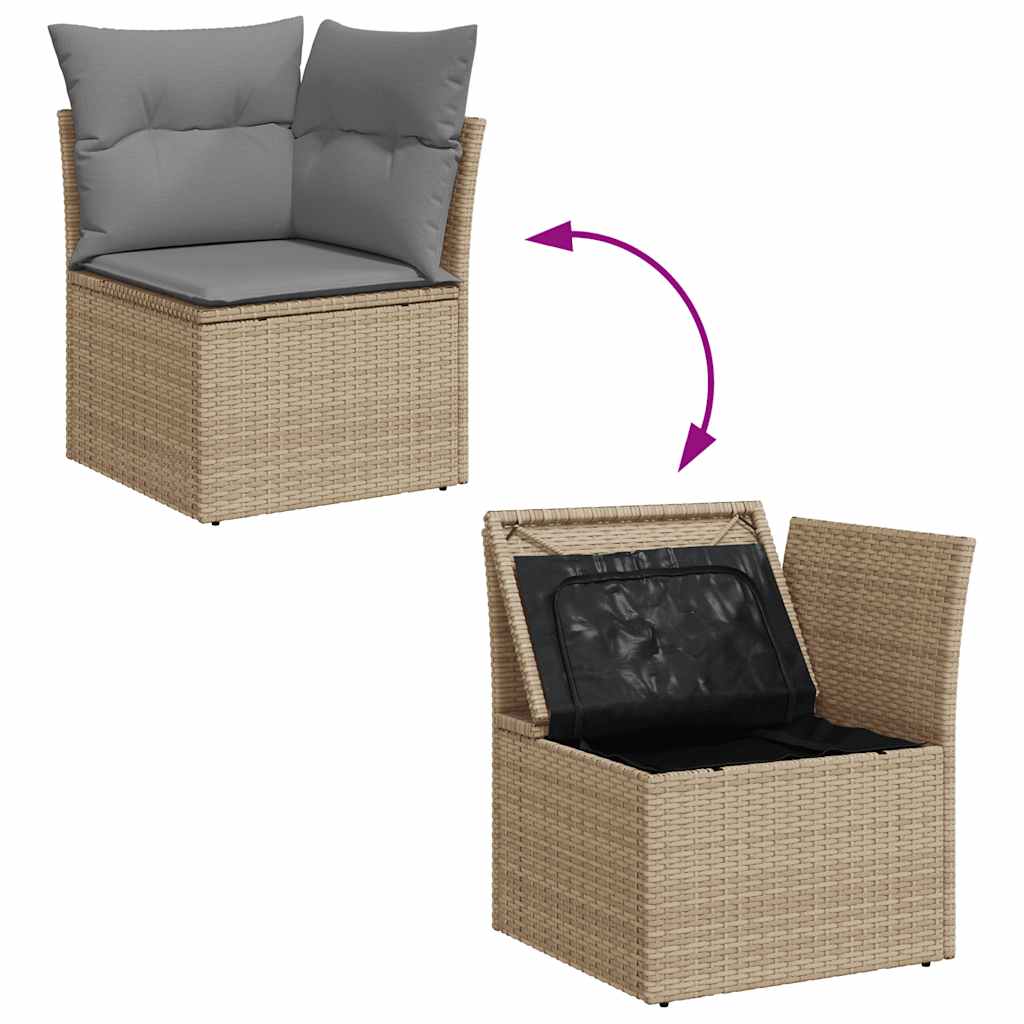 10 pcs conj. sofás p/ jardim c/ almofadões vime PE/acácia bege
