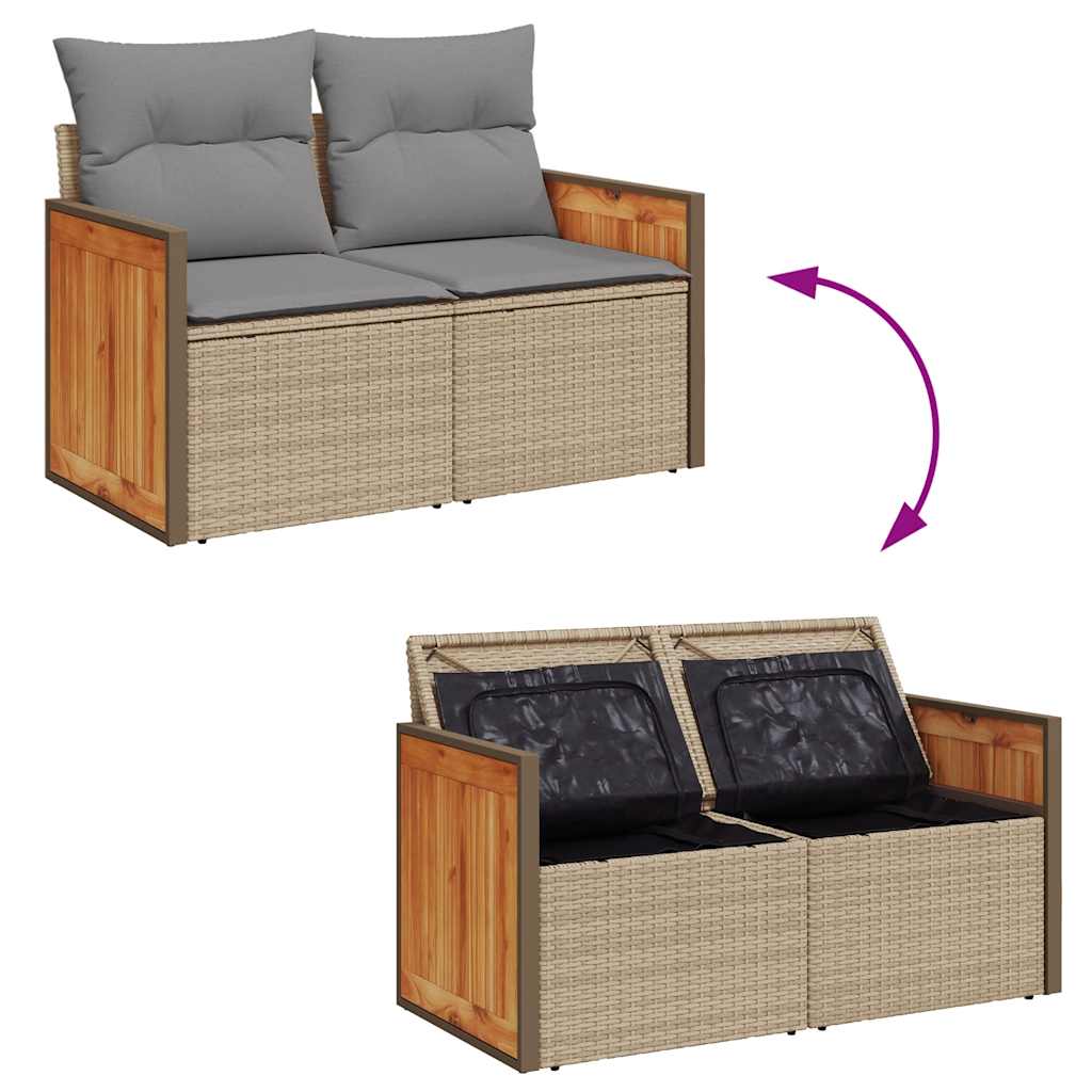 10 pcs conj. sofás p/ jardim c/ almofadões vime PE/acácia bege
