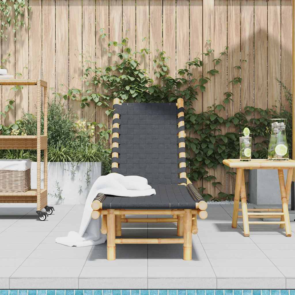Espreguiçadeira com Tiras Pretas Entrelaçadas 55x200x30cm Bambu