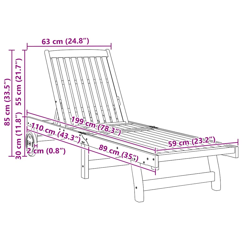 Sun loungers 2 pcs solid acacia wood