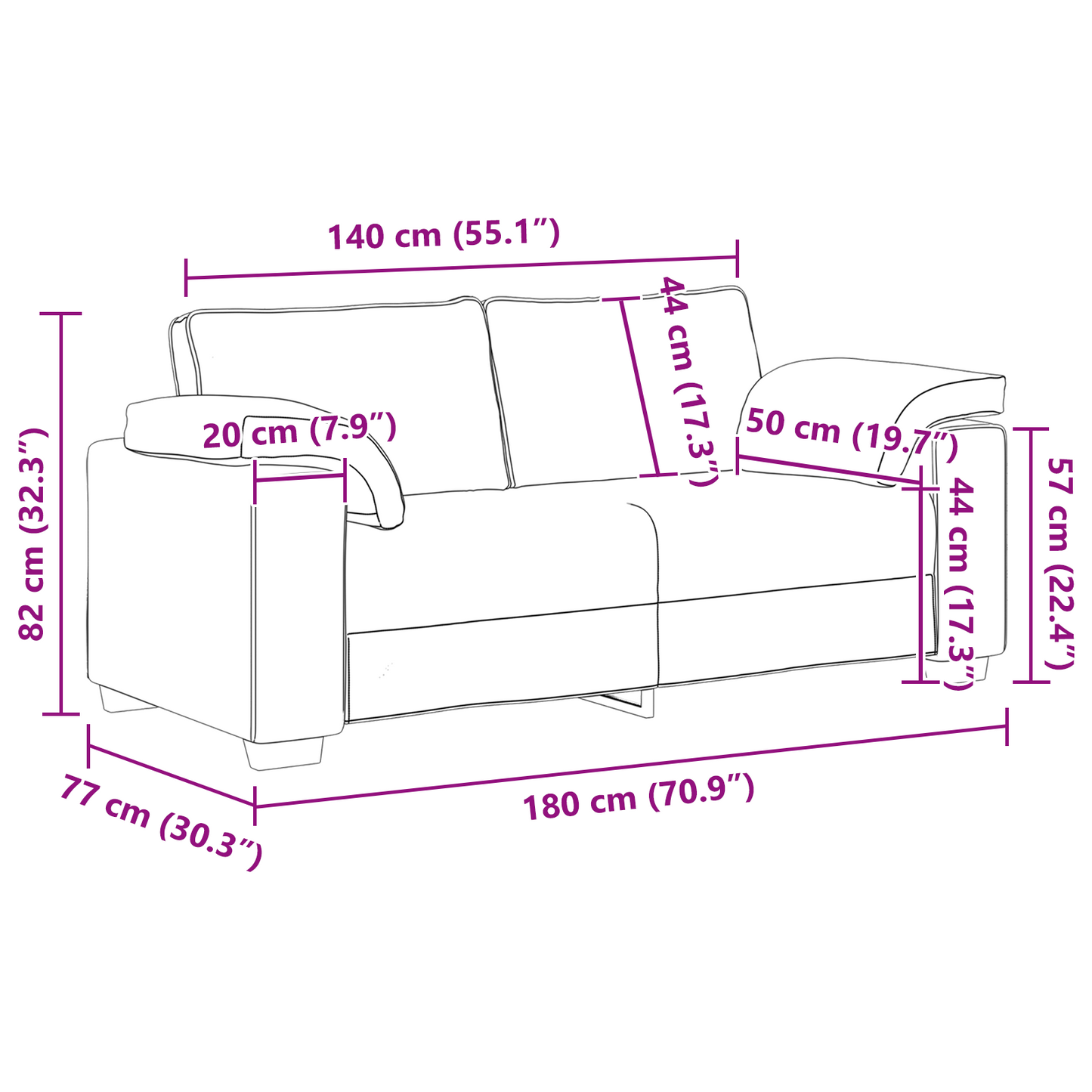 Sofá Loveseat vidaXL Taupe 140 cm em Tecido