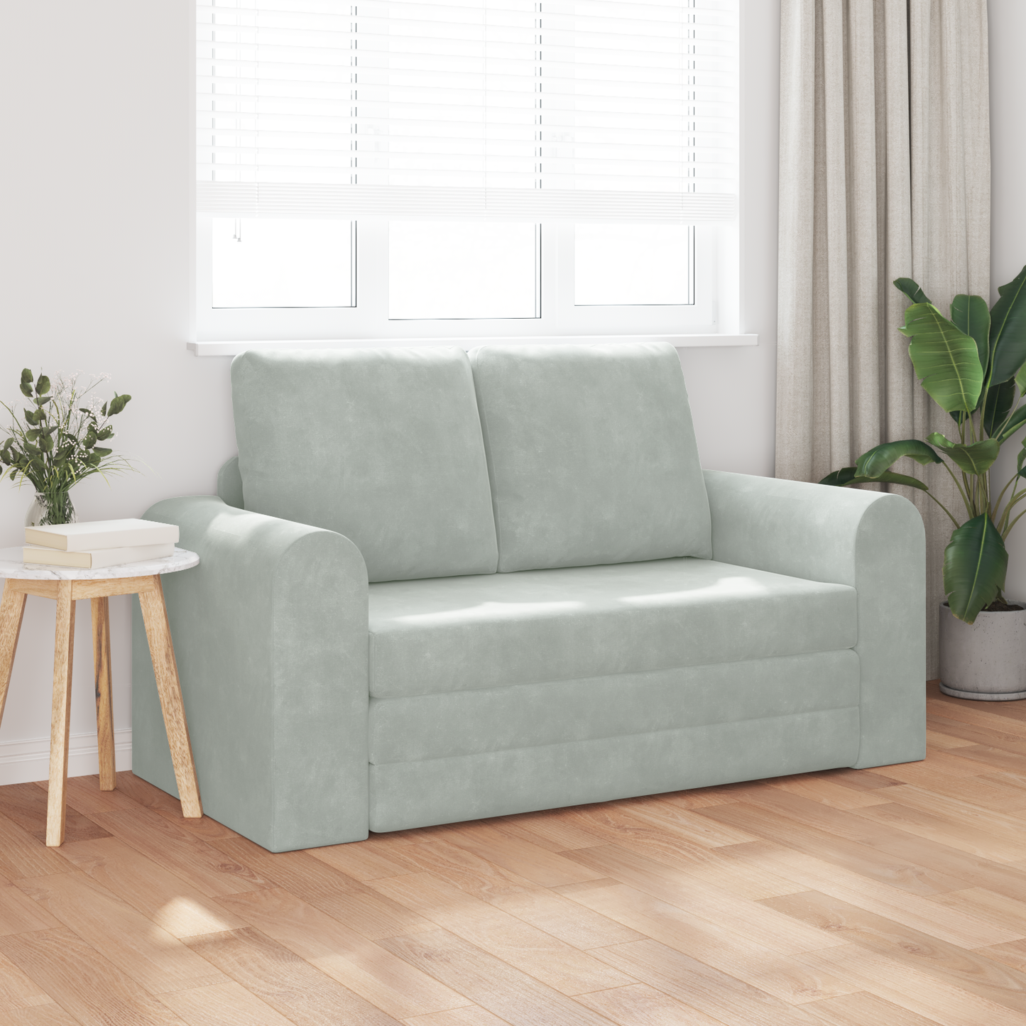 Sofá Cama de Piso 2-em-1 Cinza Claro 148x71x83 cm Veludo