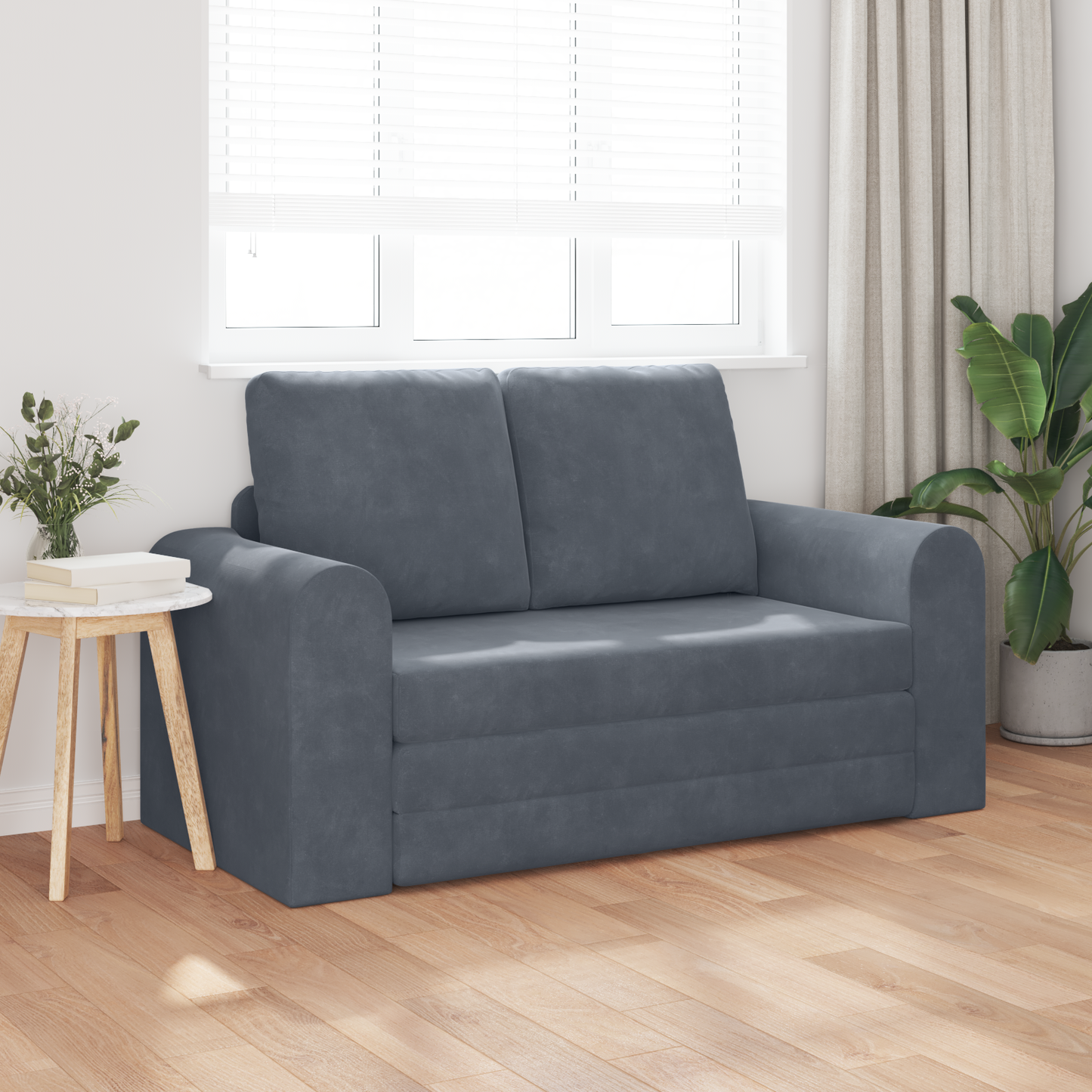 Sofá Cama de Chão 2 em 1 Cinza Escuro 148x71x83 cm Veludo