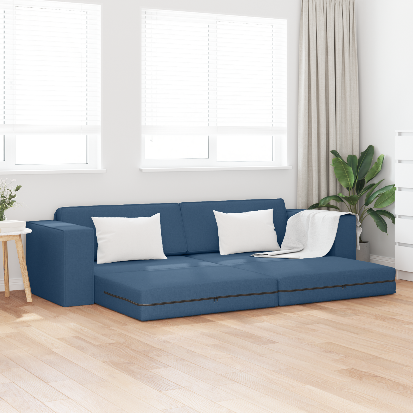 Sofá Cama de Chão 2 em 1 Azul 245x150x60,5 cm Tecido