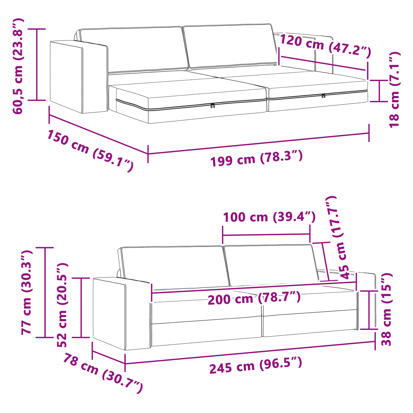 Sofá Cama de Chão 2-em-1 Amarelo Escuro 245x150x60.5 cm Tecido