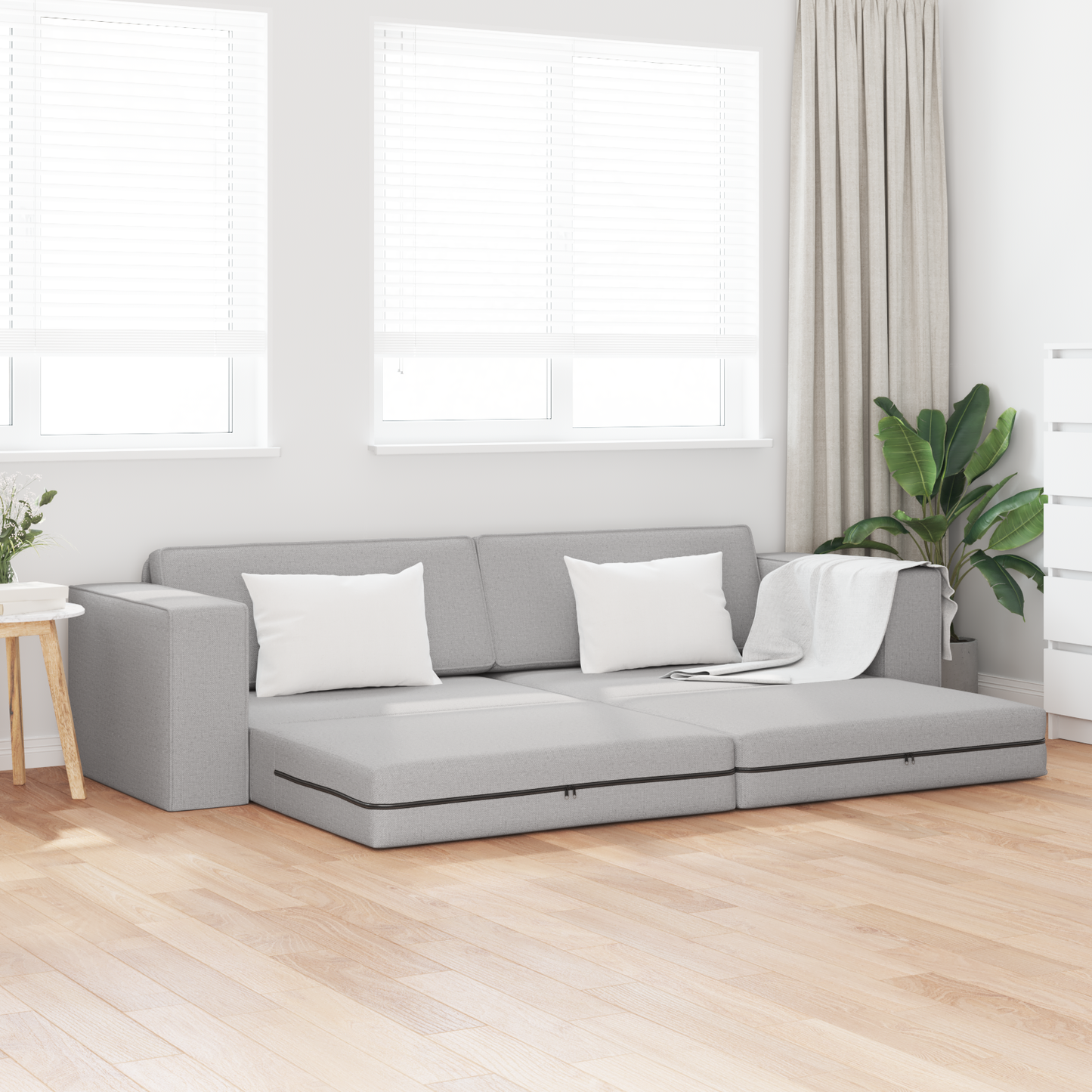 Sofá Cama 2-em-1 Cinza Nuvem 245x150x60.5 cm Tecido