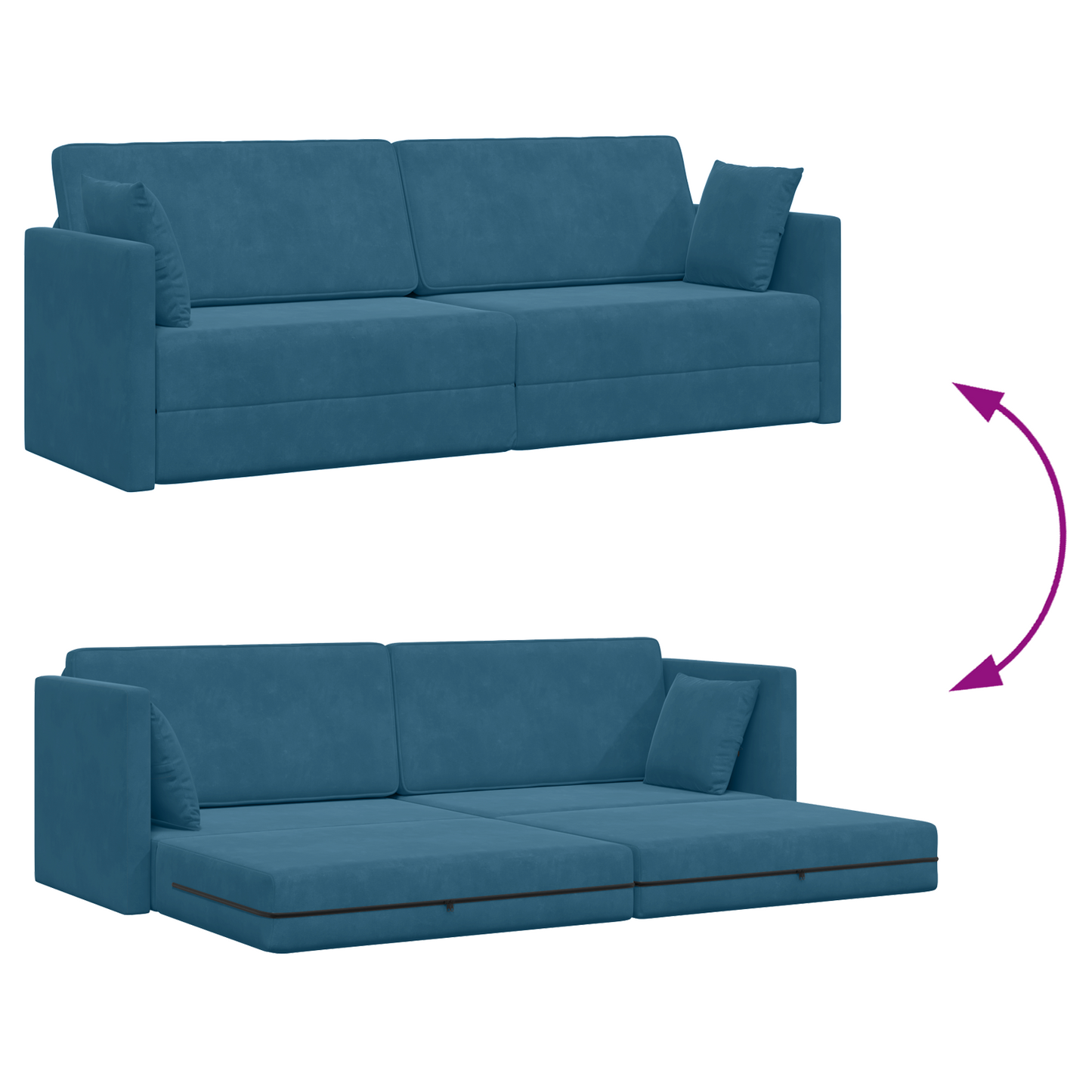 Sofá Cama 2 em 1 Azul 213x144x60 cm Veludo