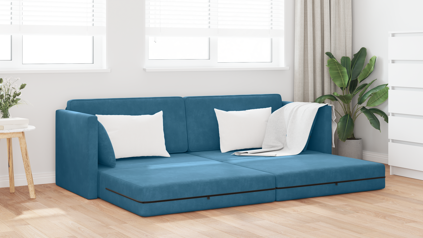 Sofá Cama 2 em 1 Azul 213x144x60 cm Veludo