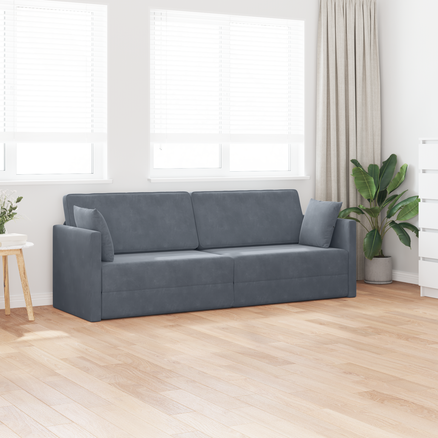 Sofá Cama 2 em 1 Cinza Escuro 213x144x60 cm Veludo