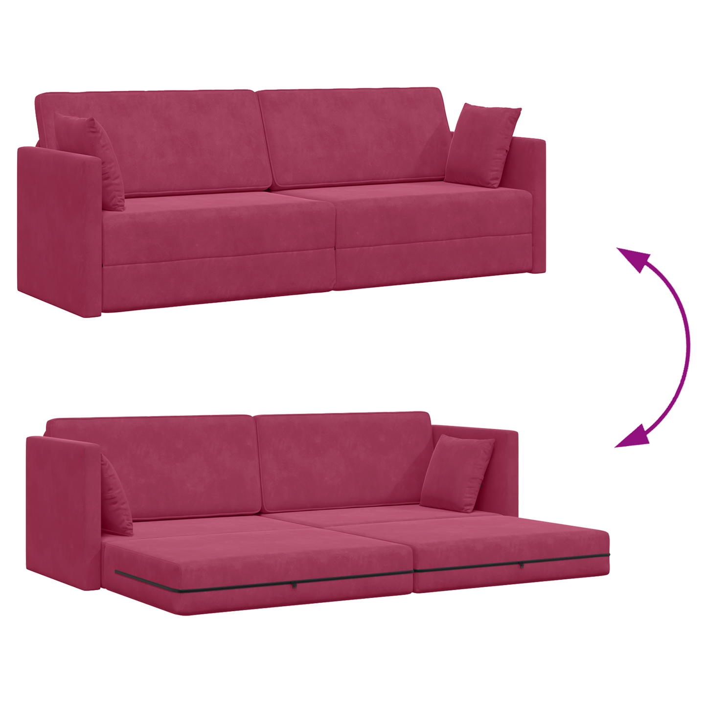 Sofá-Camas 2 em 1 Vermelho Vinho 213x144x60 cm Veludo
