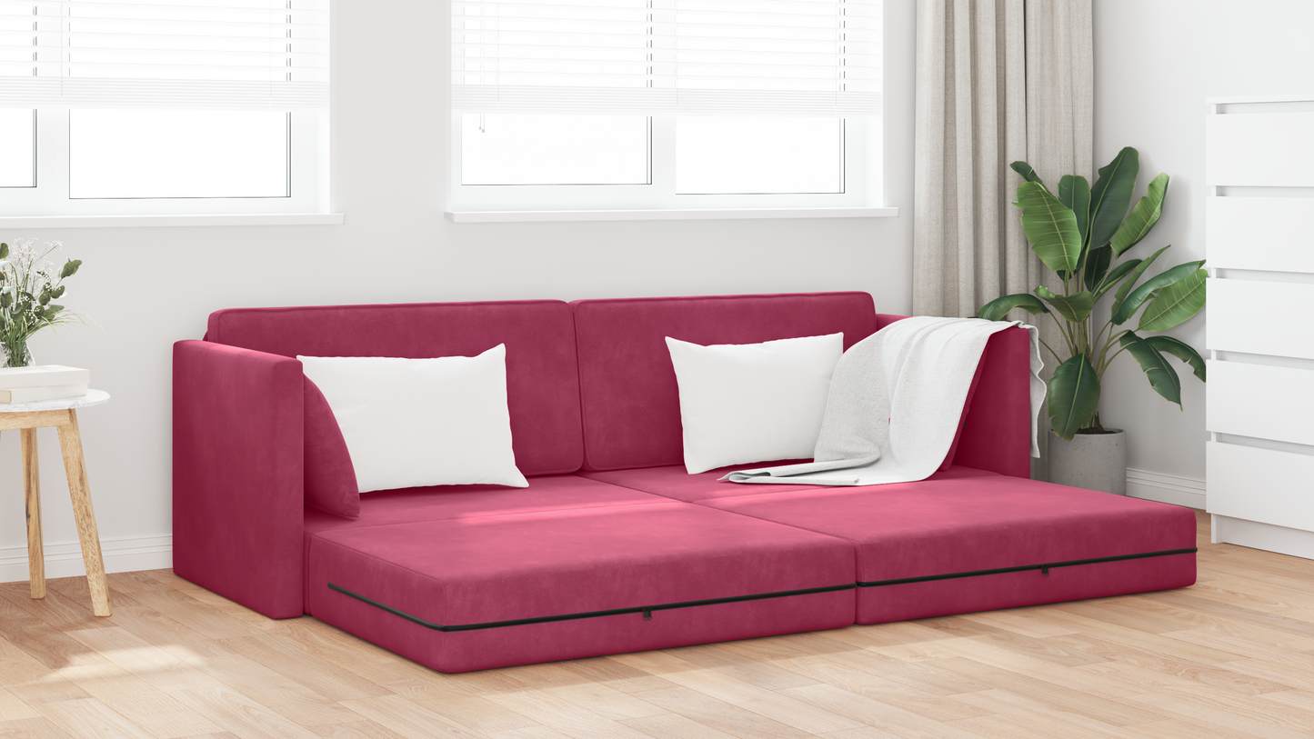 Sofá-Camas 2 em 1 Vermelho Vinho 213x144x60 cm Veludo