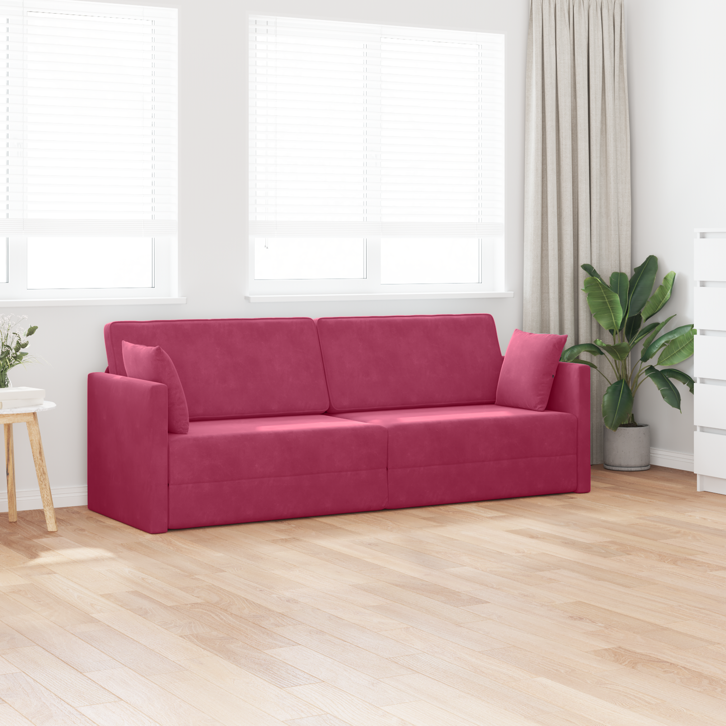 Sofá-Camas 2 em 1 Vermelho Vinho 213x144x60 cm Veludo