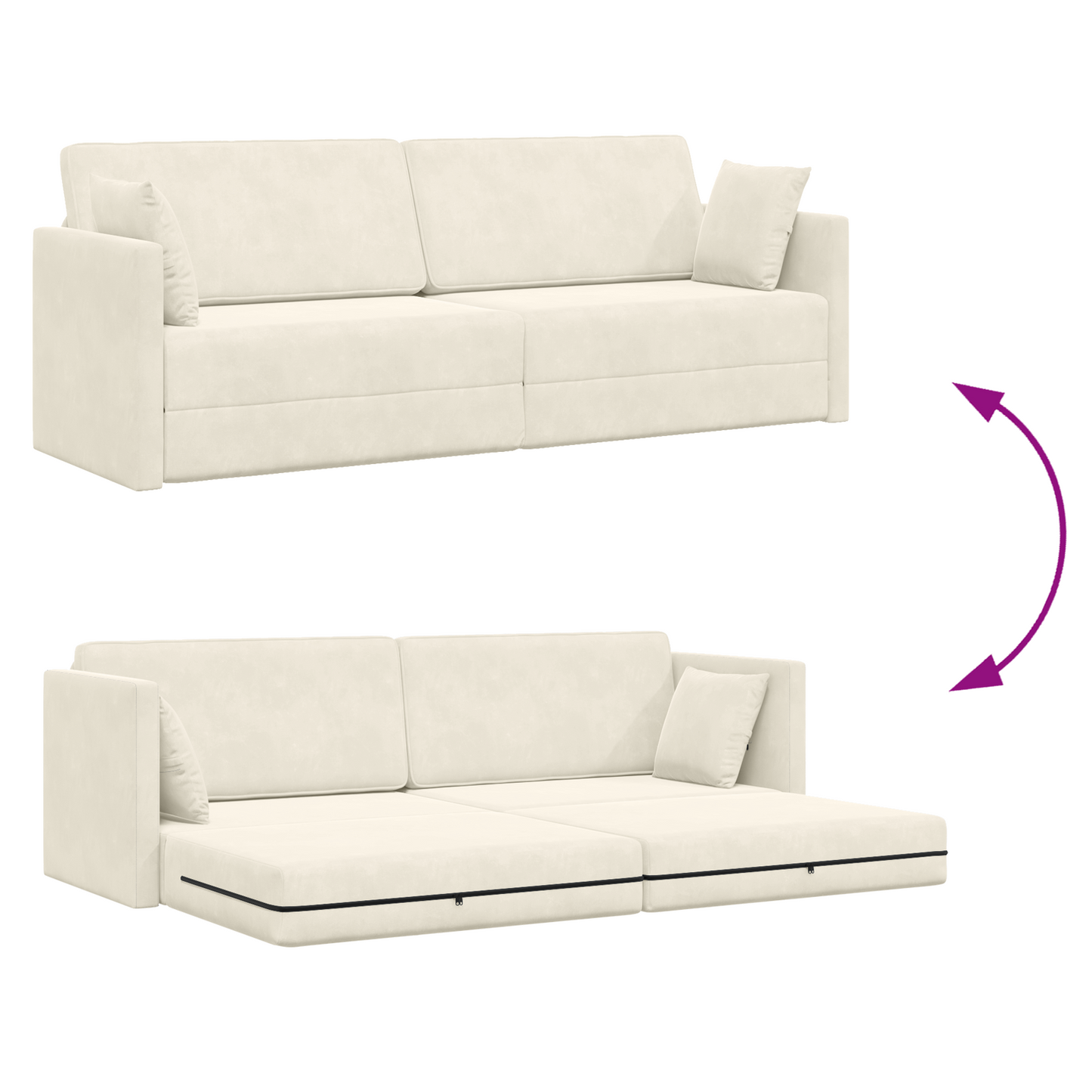Sofá Cama de Chão 2 em 1 Creme 213x144x60 cm Veludo