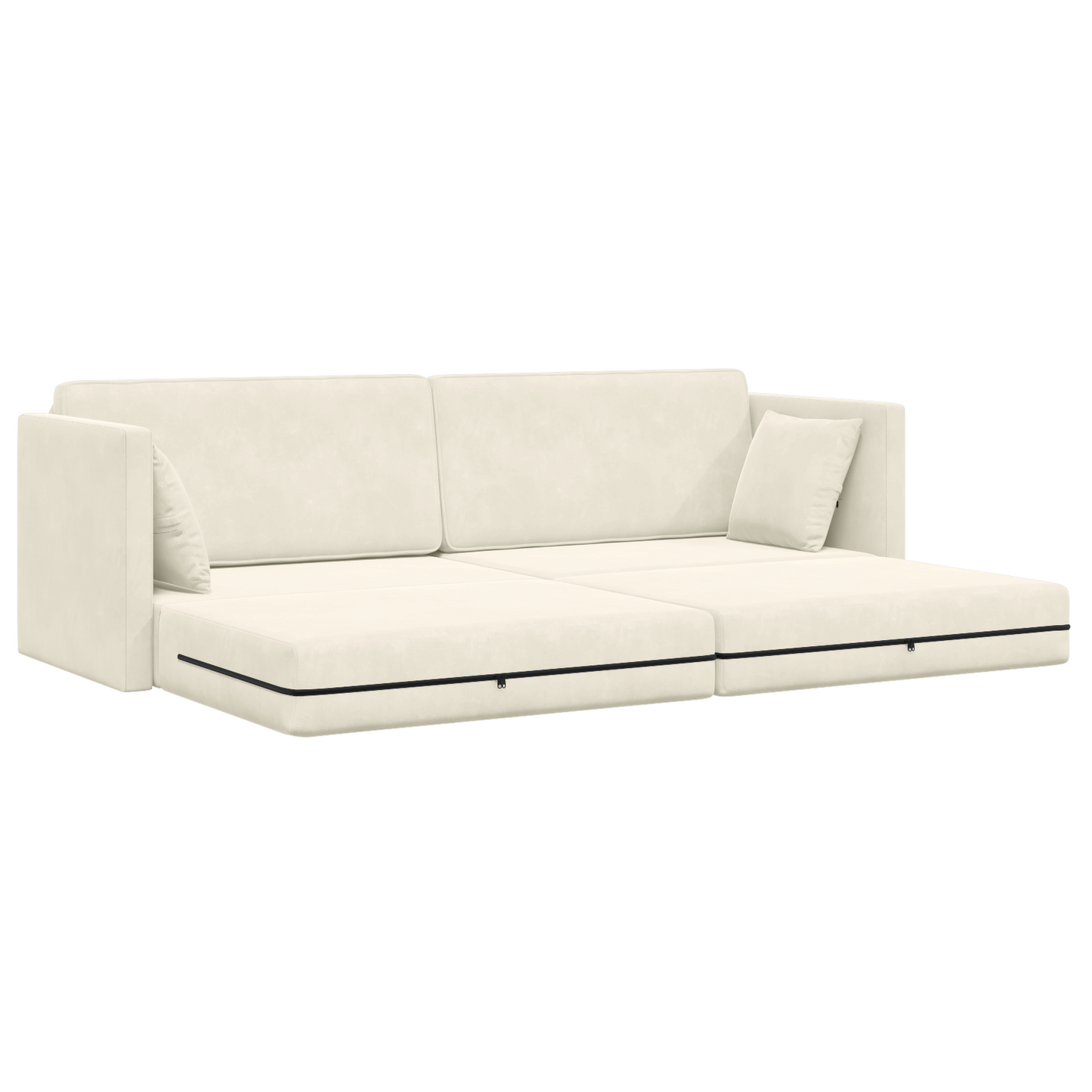 Sofá Cama de Chão 2 em 1 Creme 213x144x60 cm Veludo