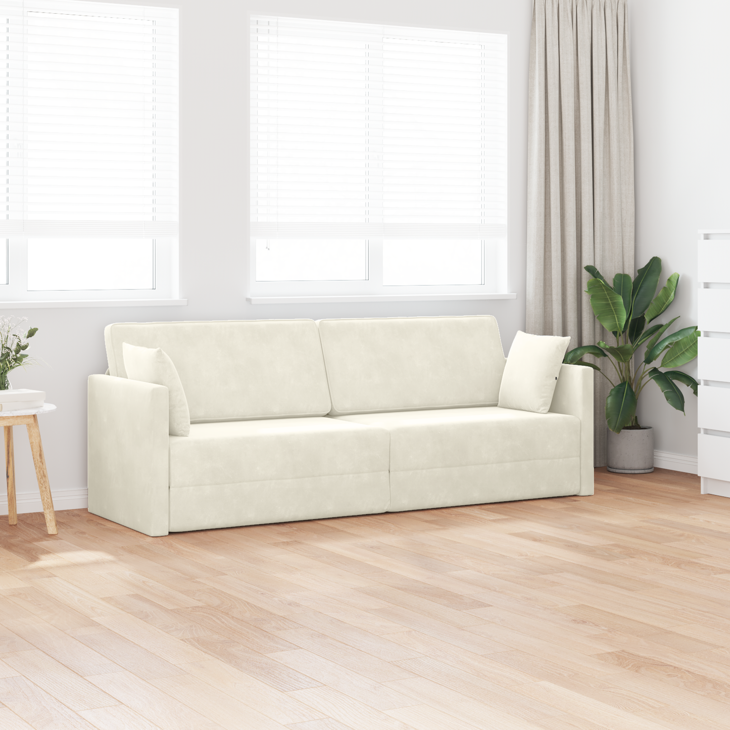 Sofá Cama de Chão 2 em 1 Creme 213x144x60 cm Veludo
