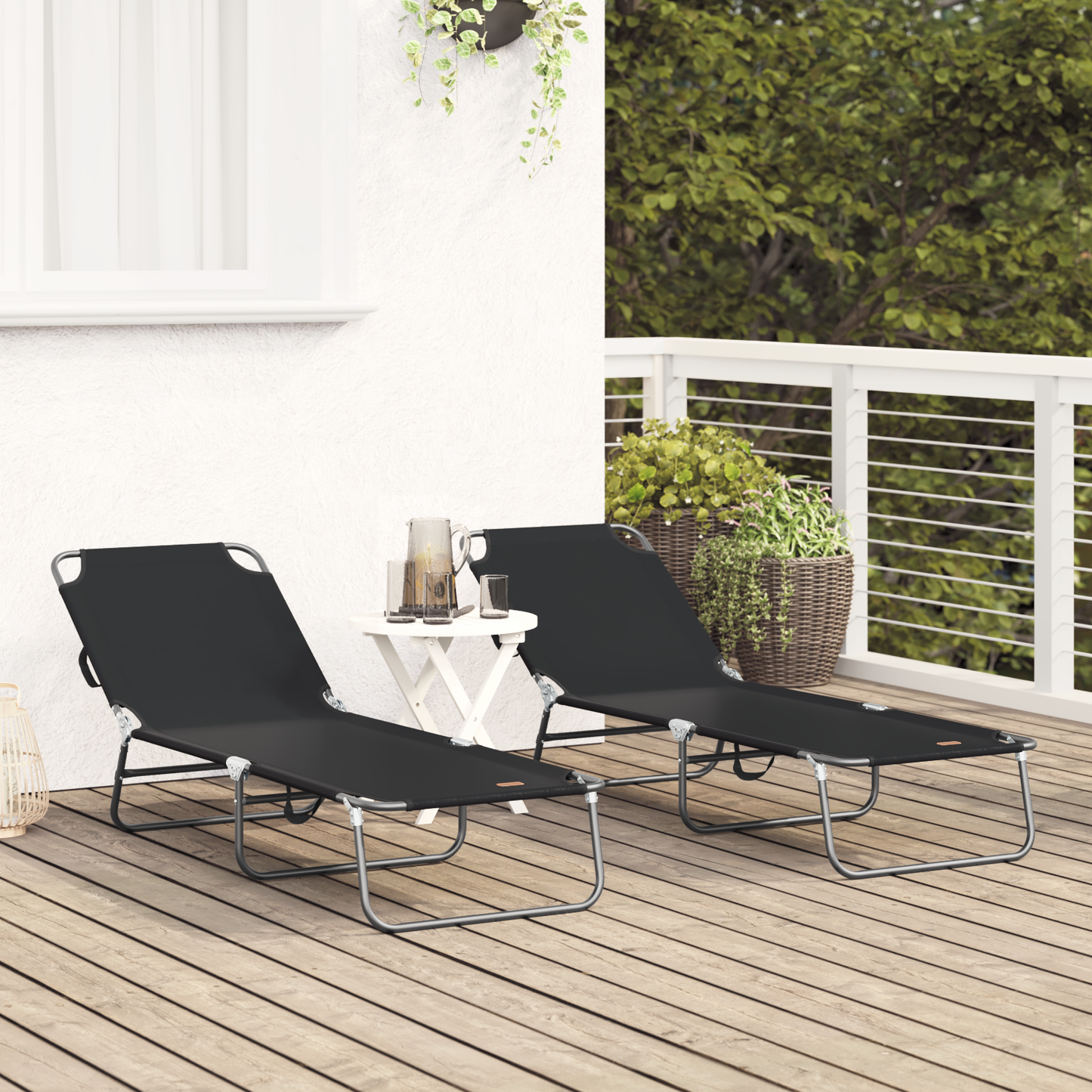 Espreguiçadeira Dobrável 2 pcs Portátil Preta 600D Tecido Oxford