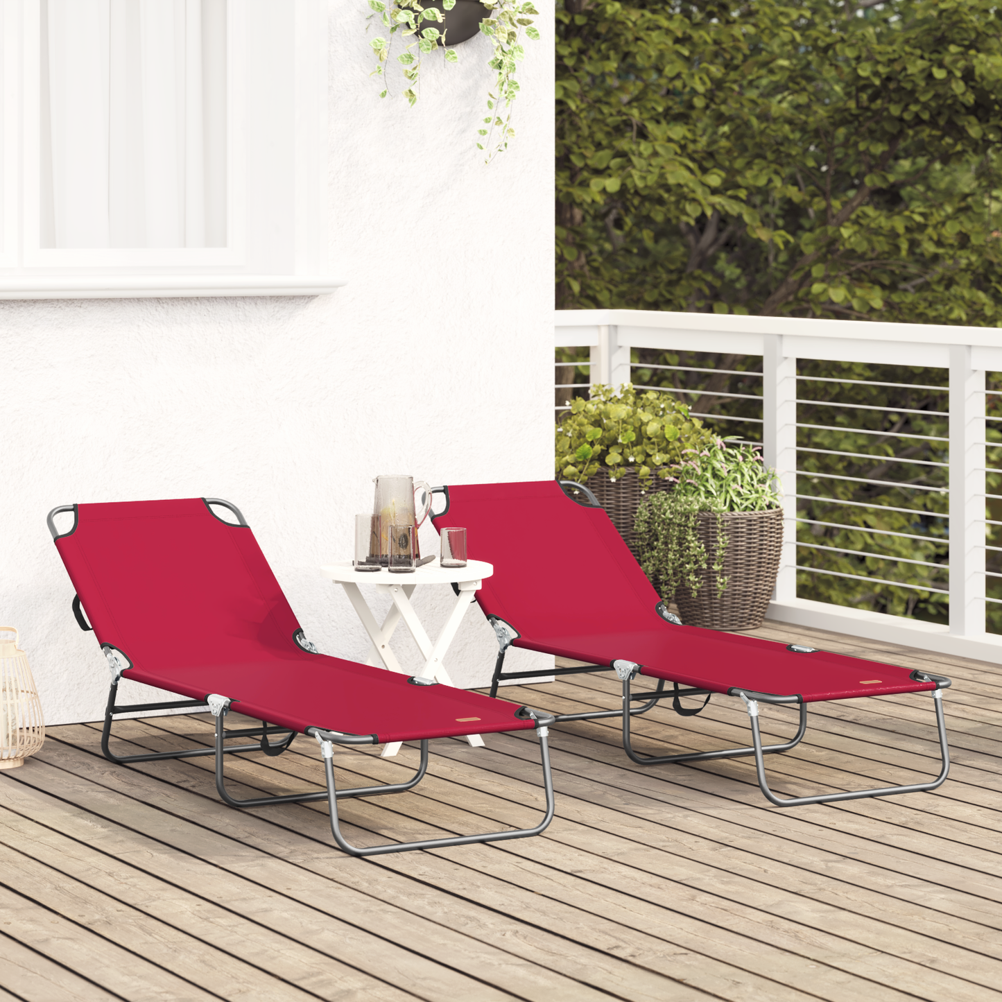 Espreguiçadeira Dobrável 2 pcs Portátil Vermelha Tecido Oxford 600D