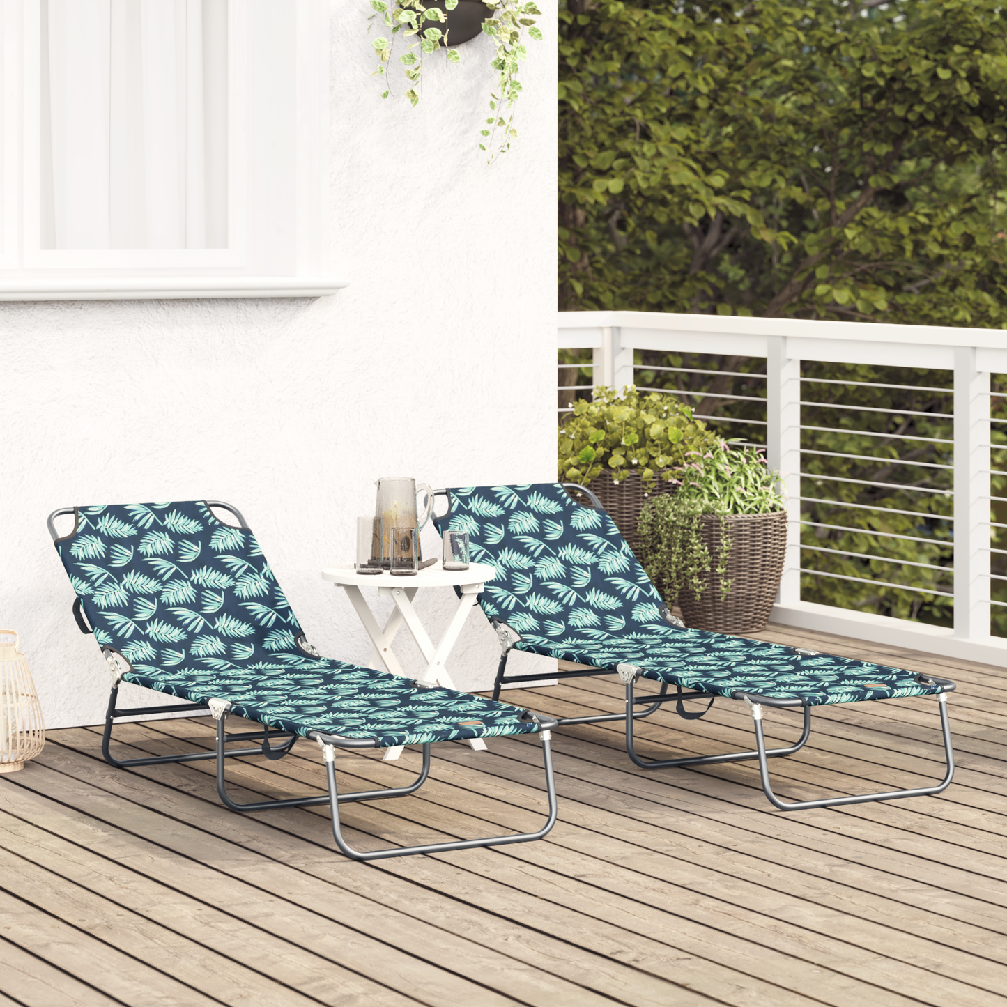 Espreguiçadeira dobrável 2 pcs Padrão de folhas Tecido Oxford 600D